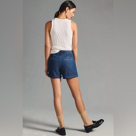 Brand New Anthropologie Avec Les Filles Belted Pleated Denim Shorts Size 14 - Picture 3 of 14